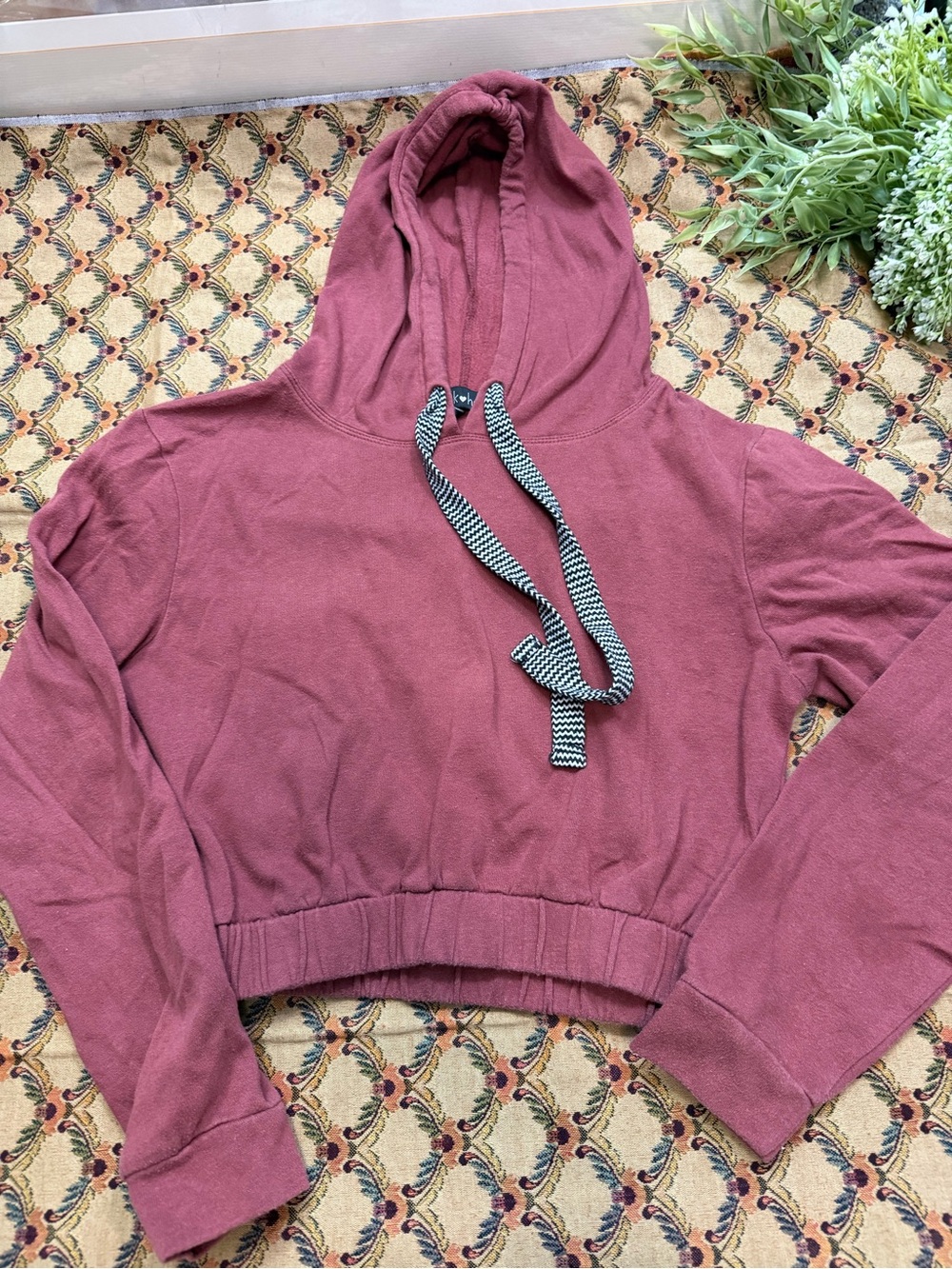 Women's Cropped Hooded Sweatshirt in Dusty Rose - Casual Pullover
